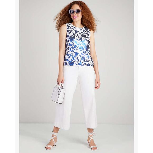 Kate Spade New York Zigzag Floral Sequin Sleeveless Top Medium - Picture 1 of 8